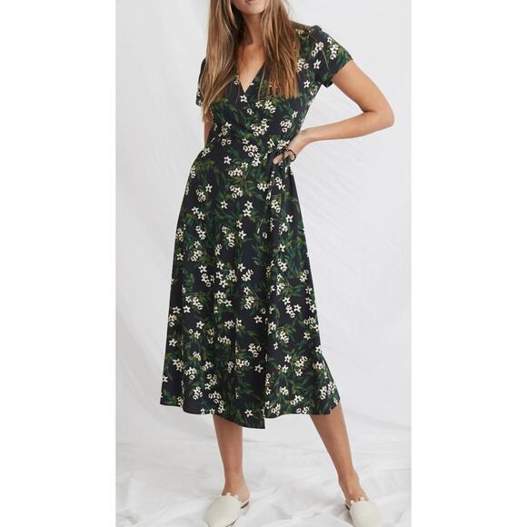 Marine Layer Emlyn Floral Wrap Midi Dress In Navy Floral Print Size Medium - Picture 1 of 6